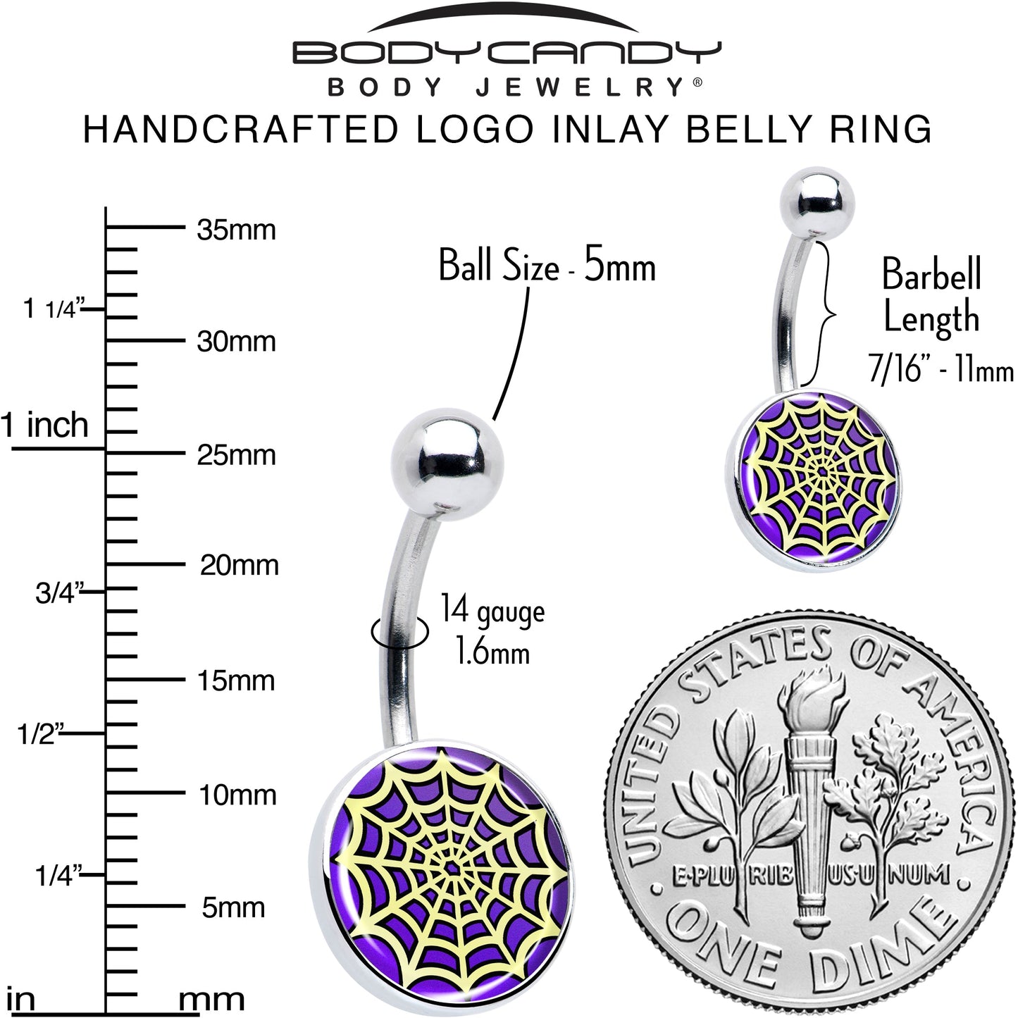 Two Tone Spider Web Belly Ring by Onyx O