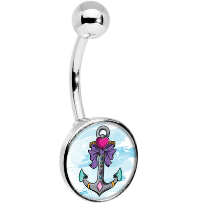 Girly Girl Love Heart Nautical Anchor Belly Ring