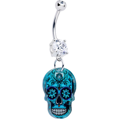 Acrylicious Shades of Aqua Sugar Skull Dangle Belly Ring