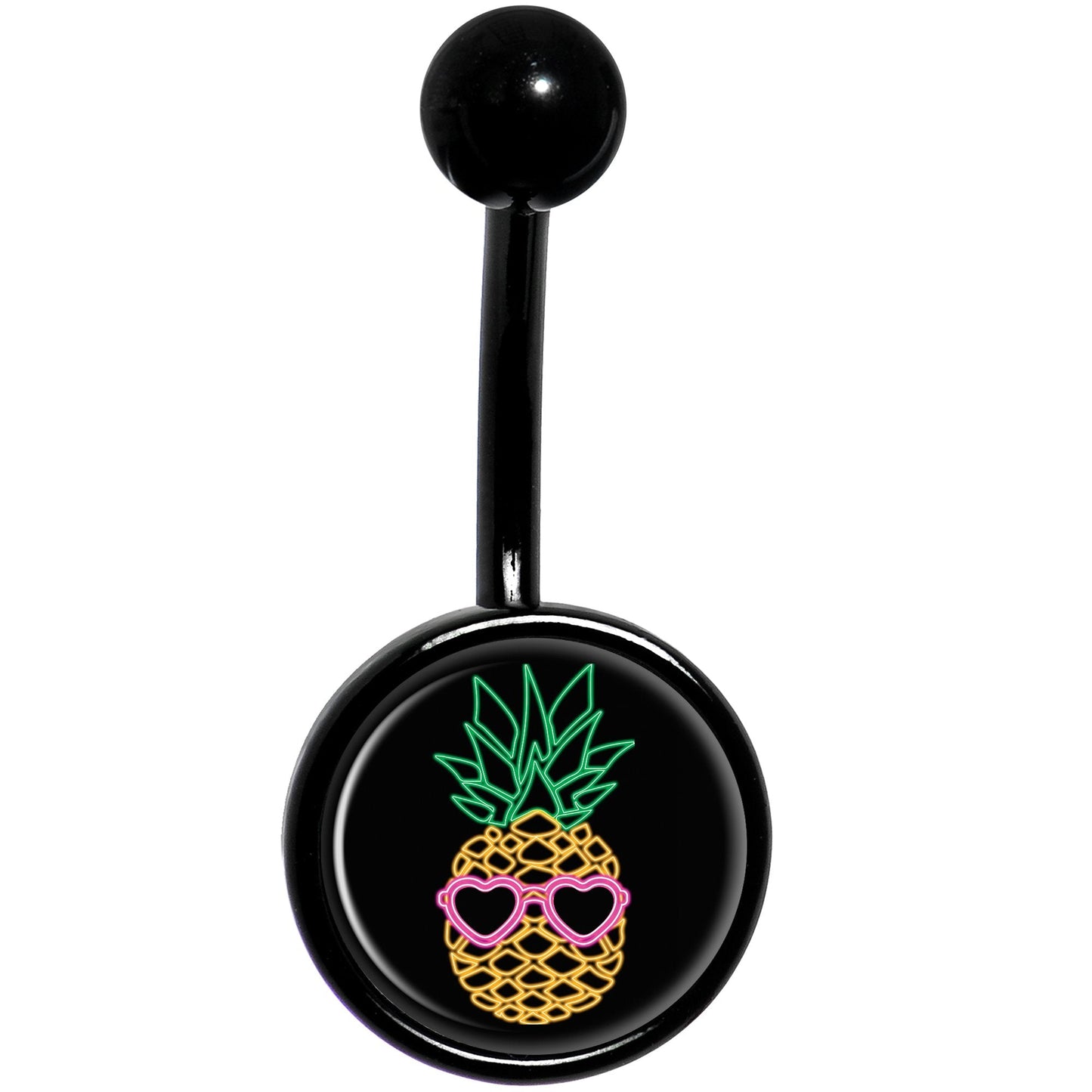 Neon Heart Tropical Pineapple Black Belly Ring