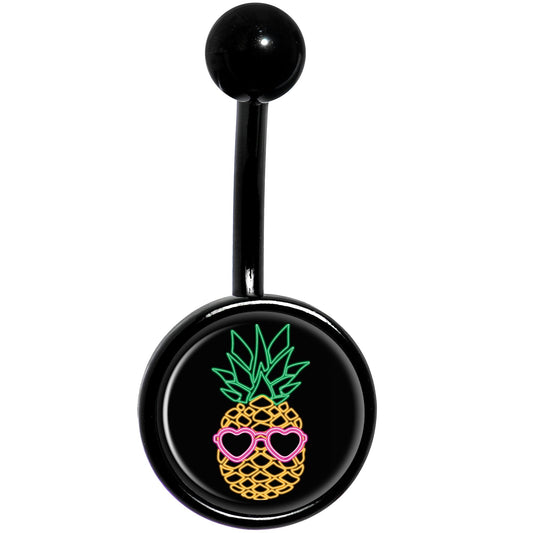Neon Heart Tropical Pineapple Black Belly Ring