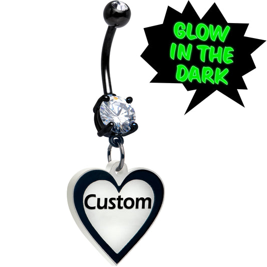 Custom Glow in the Dark Heart Dangle Personalized Belly Ring