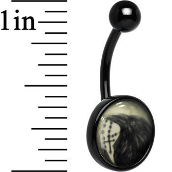Black Titanium Raven and Cross Glow in the Dark Belly Ring