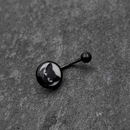 Black Glow in the Dark Peeking Black Cat Belly Ring by Onyx O
