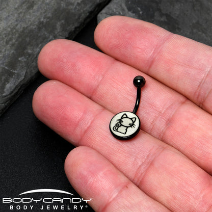 Black Anodized Glow in the Dark Kitty Cat Belly Ring by Onyx O