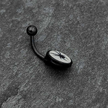Black Glow in the Dark Black Widow Spider Belly Ring by Onyx O