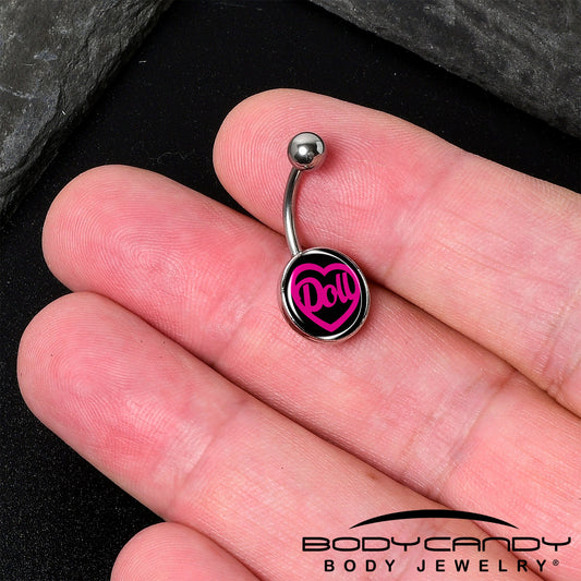 Hollow Heart Doll Word Belly Ring by Onyx O
