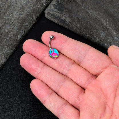 Rainbow Sea Floating Flamingo Belly Ring by Onyx O