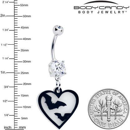 Flying Bat Heart Glow in the Dark Dangle Belly Ring by Onyx O