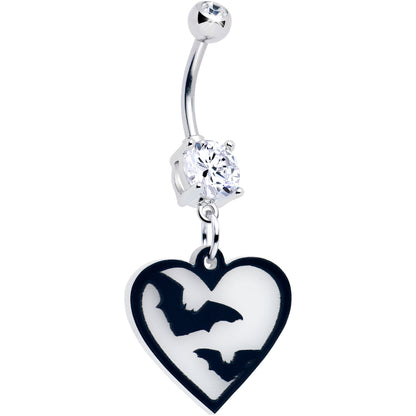 Flying Bat Heart Glow in the Dark Dangle Belly Ring by Onyx O