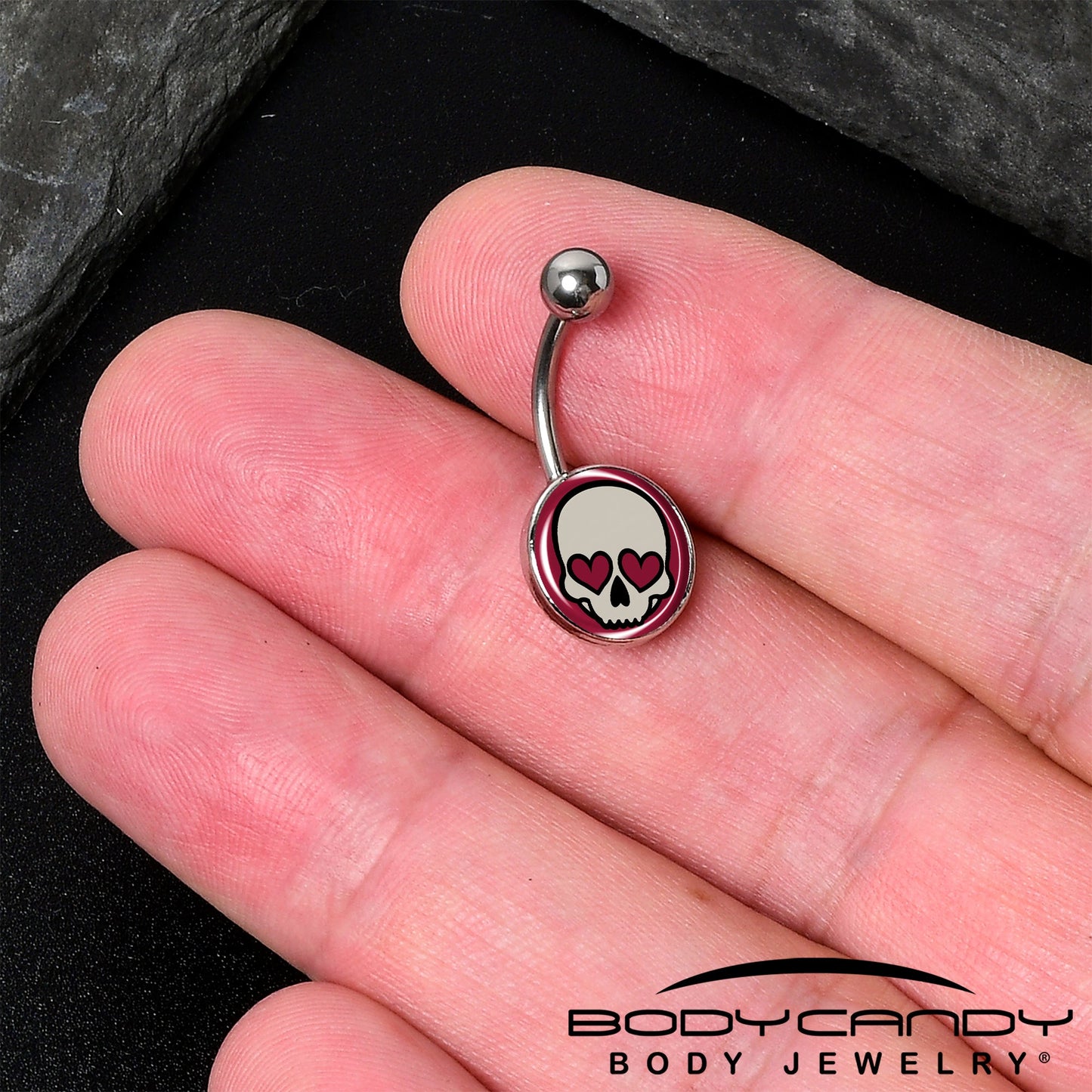 Valentine Heart Skull Belly Ring