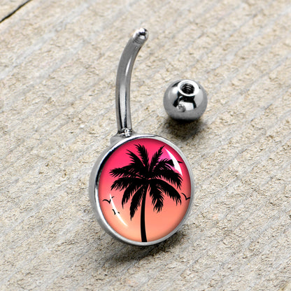 Red Sunset Palm Tree Belly Ring by Onyx O