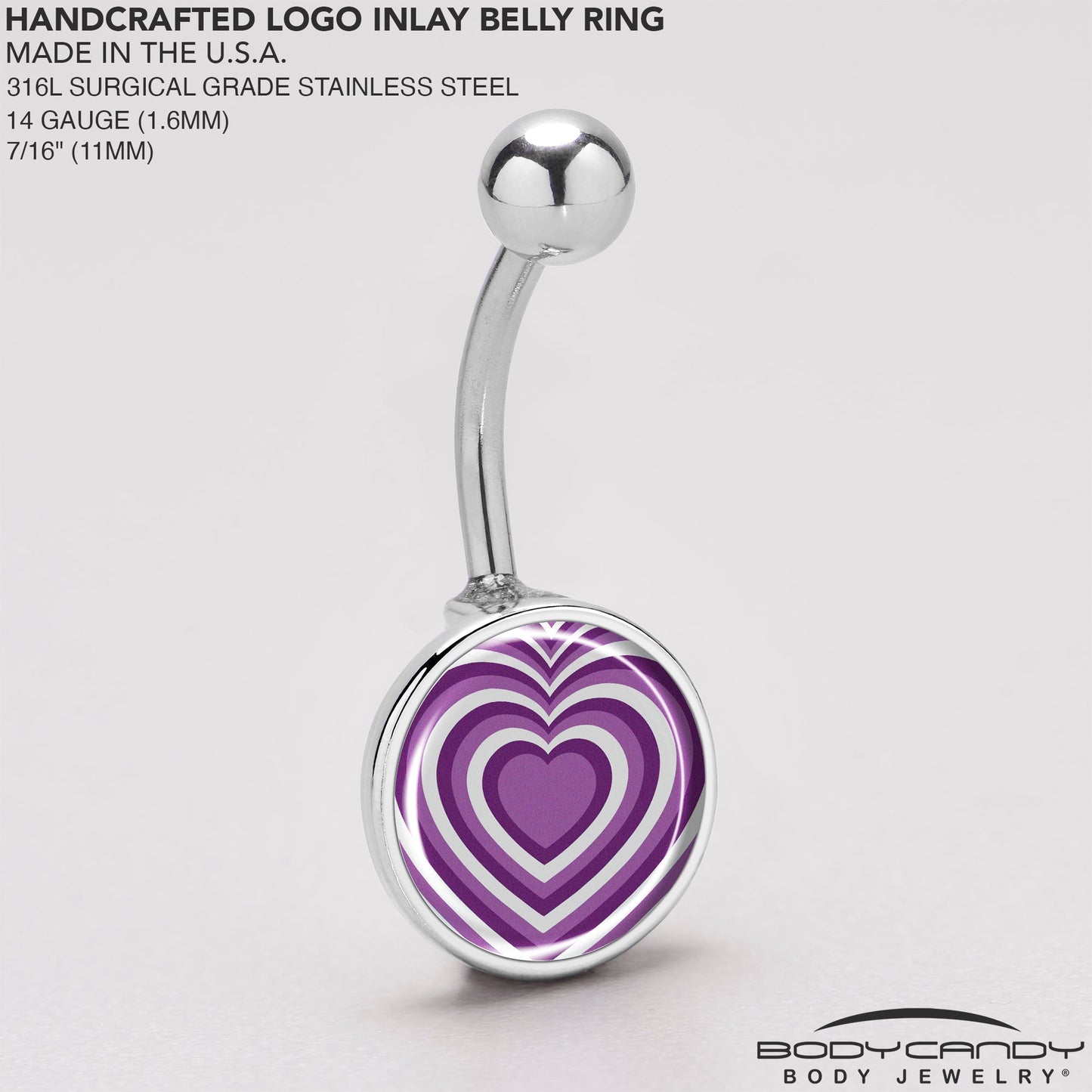 Purple Retro Heart Belly Ring by Onyx O
