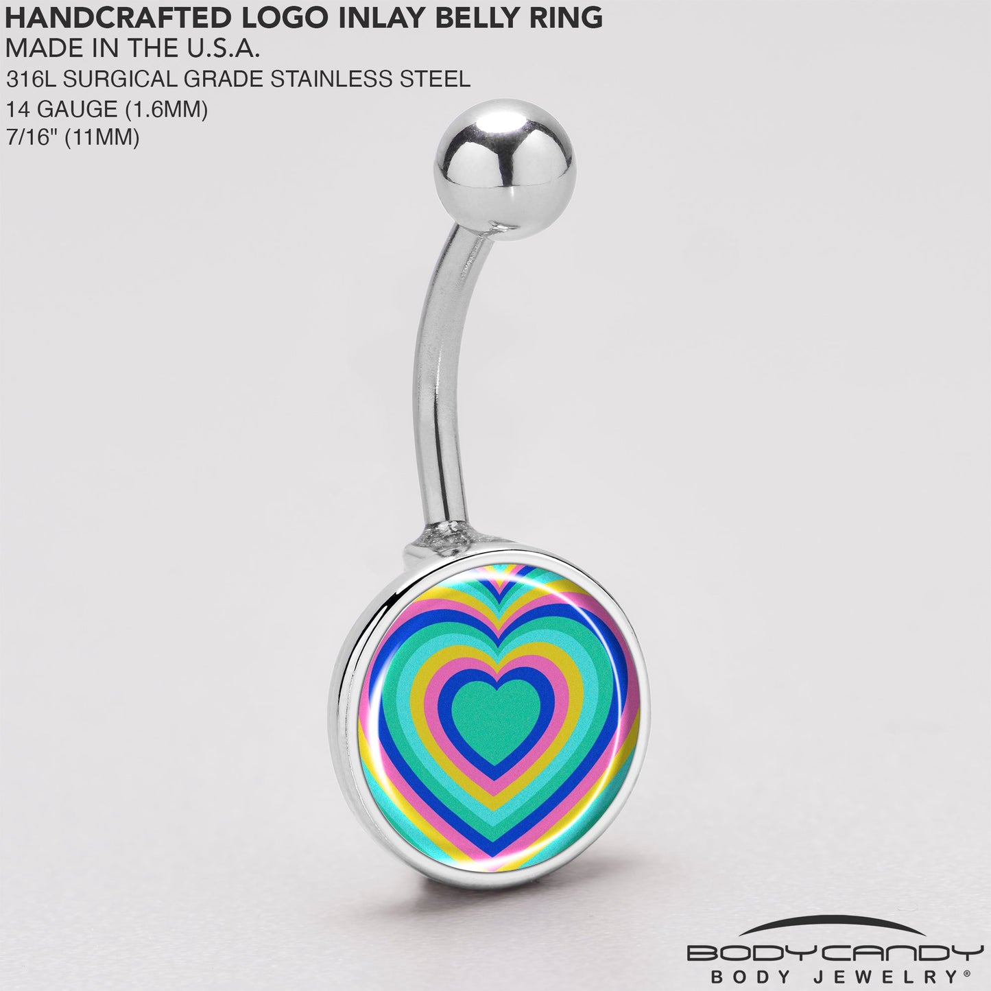 Rainbow Retro Heart Belly Ring by Onyx O
