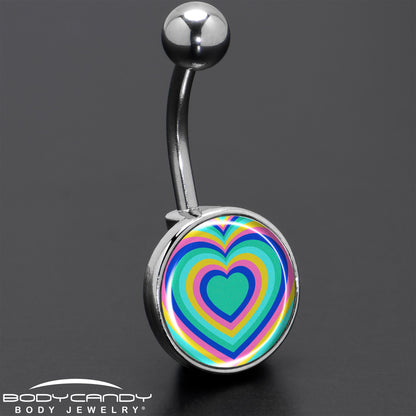 Rainbow Retro Heart Belly Ring by Onyx O