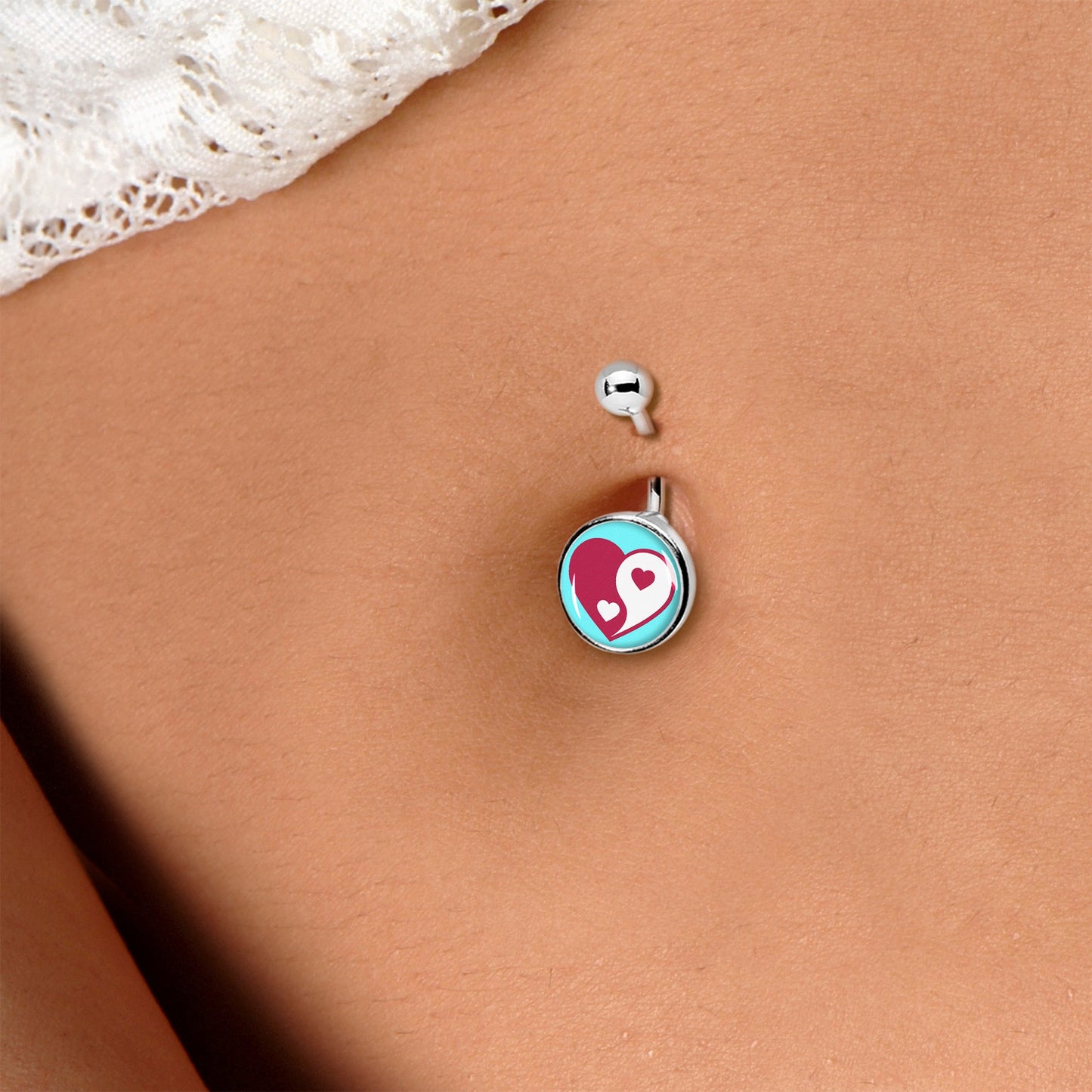 Love Yin Yang Heart Belly Ring by Onyx O