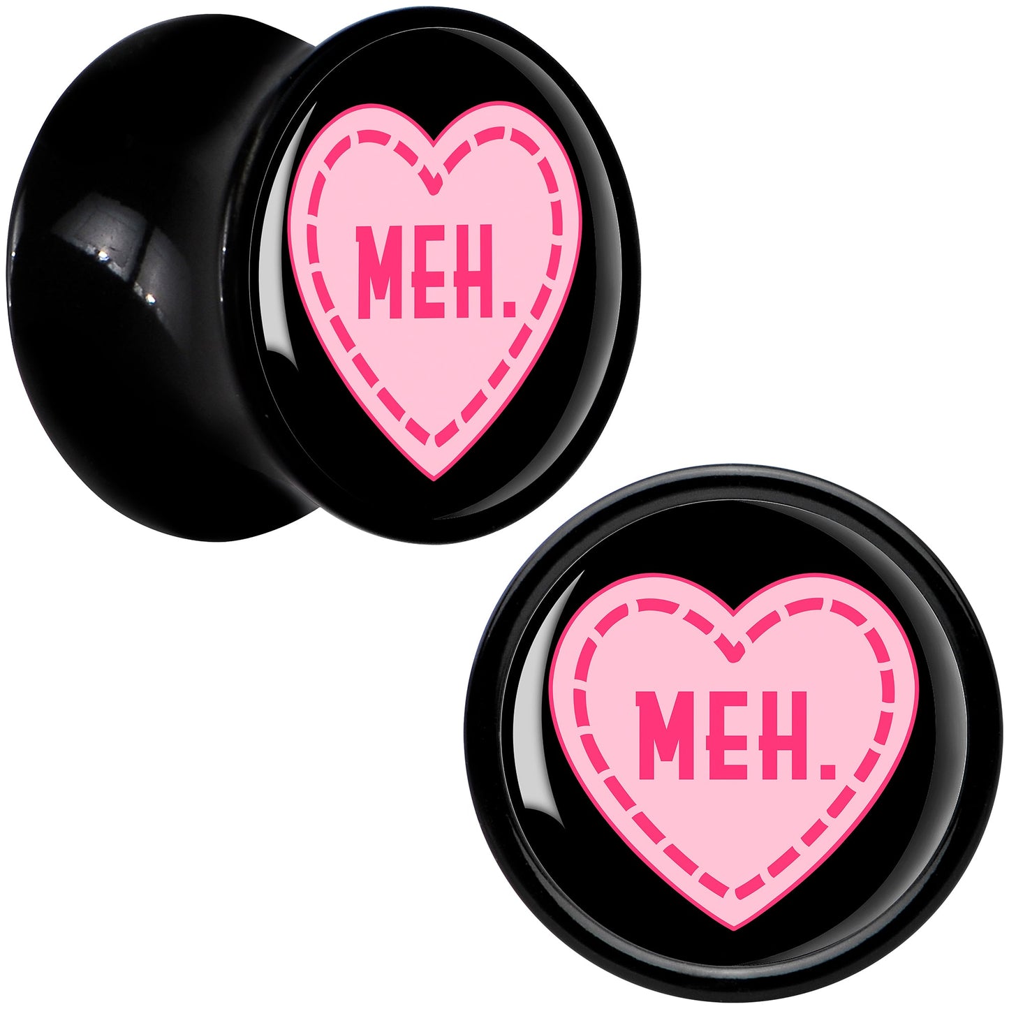 MEH Heart Black Acrylic Saddle Plug Set by Onyx O