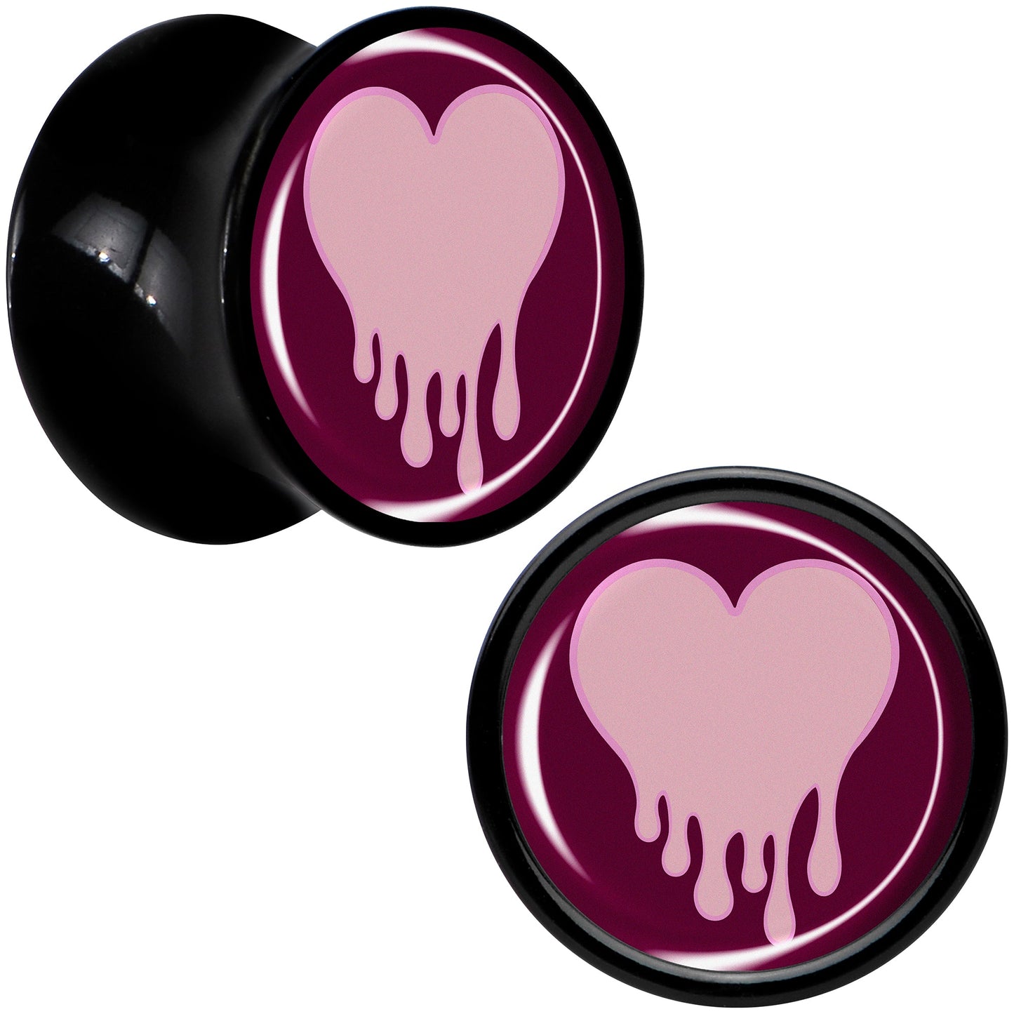 Pinkish Melting Heart Black Acrylic Saddle Plug Set by Onyx O