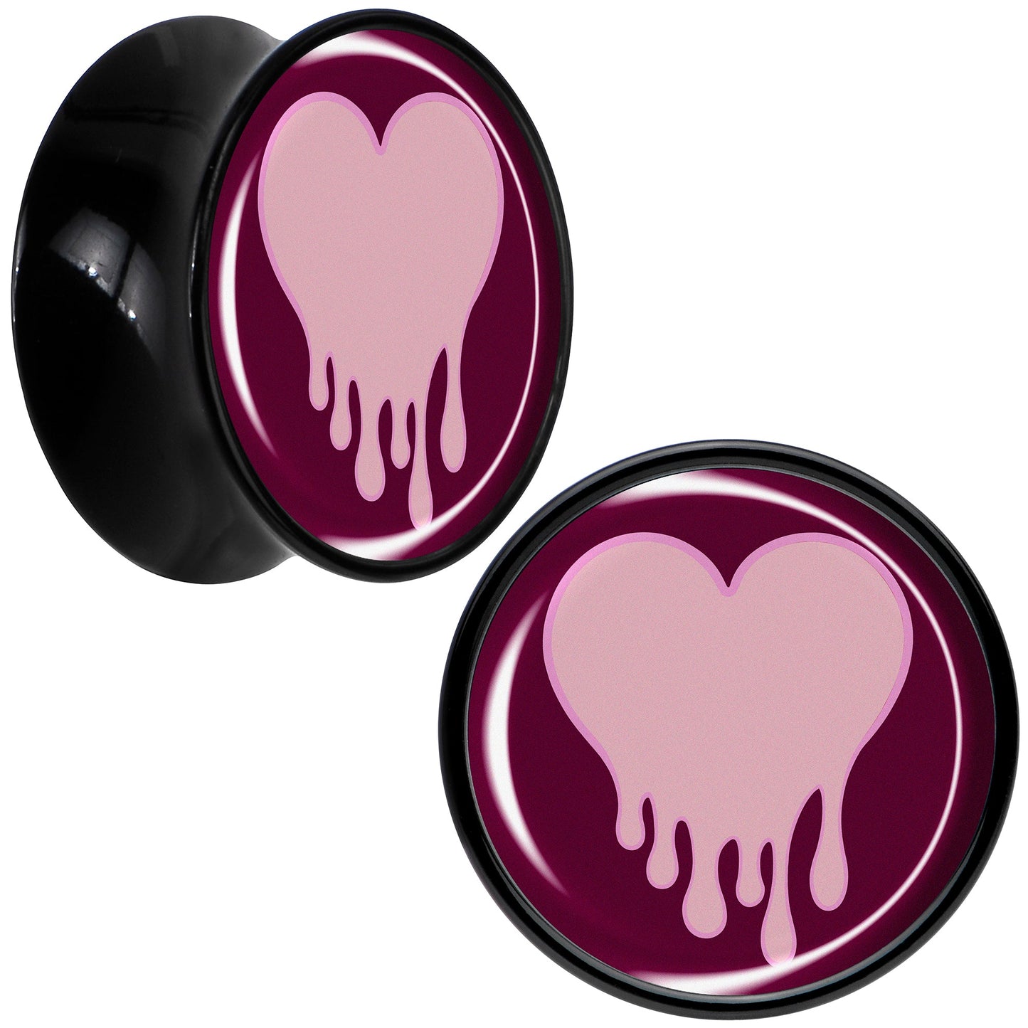 Pinkish Melting Heart Black Acrylic Saddle Plug Set by Onyx O