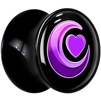 0G Crescent Moon Heart Black Acrylic Saddle Plug Set by Onyx O