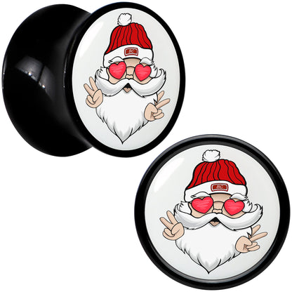 Black Acrylic Christmas Peace Love Santa Double Flare Plug Set by Onyx O