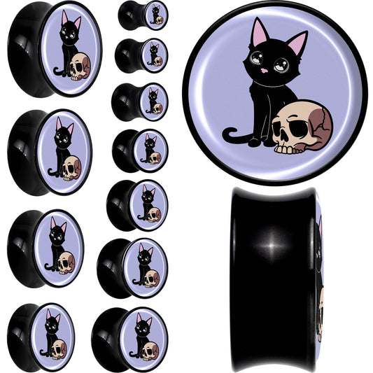 0G Skull Cat Black Acrylic Saddle Plug Set by Onyx O
