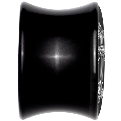 0G Black White Winged Cross Black Acrylic Saddle Plug Set by Onyx O