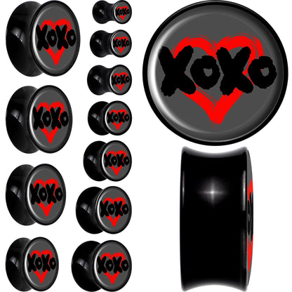 0G XOXO Heart Black Acrylic Saddle Plug Set by Onyx O