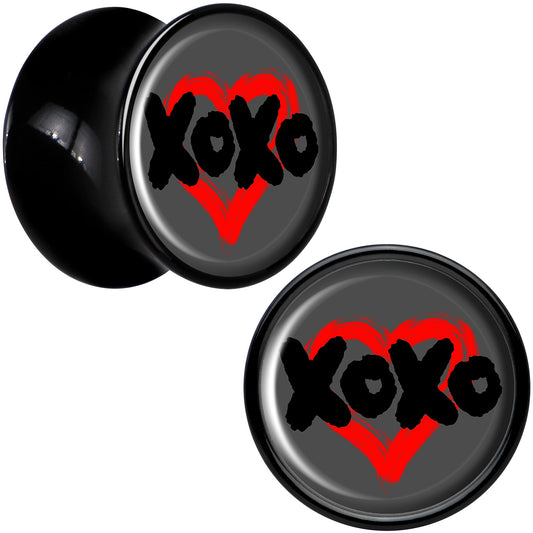 0G XOXO Heart Black Acrylic Saddle Plug Set by Onyx O