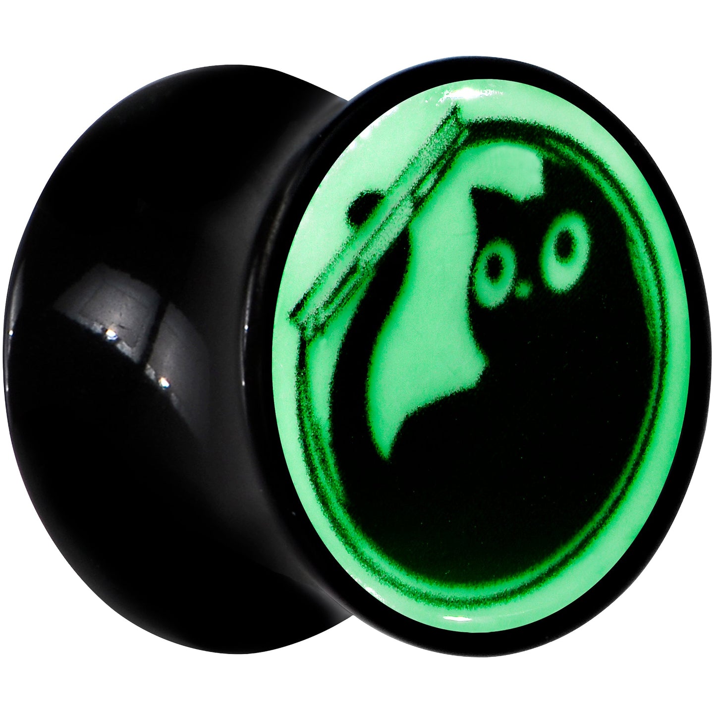 0G Glow in the Dark Fishbowl Kitty Cat Black Acrylic Saddle Plug Set by Onyx O