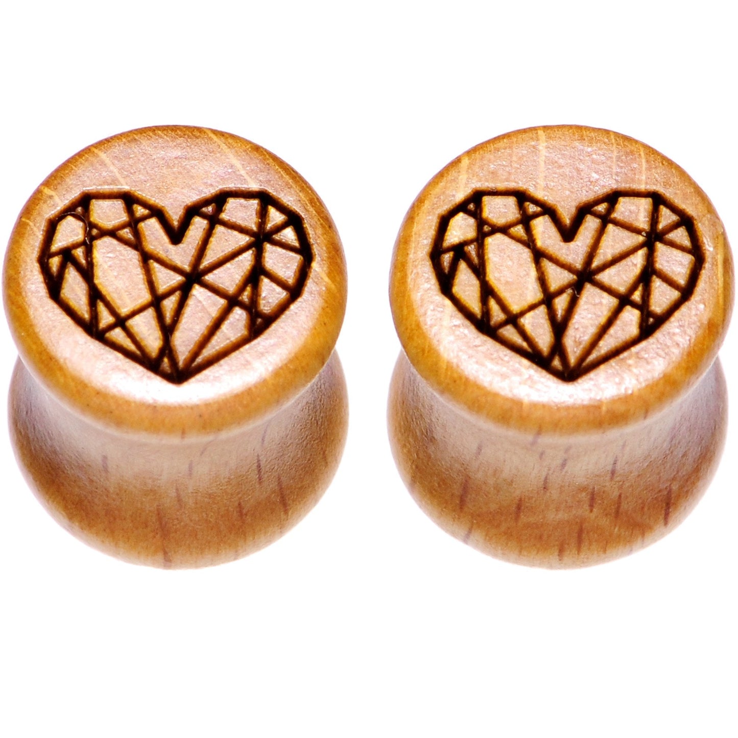 Organic Beechwood Geometric Heart Saddle Plug Set 0G to 25mm
