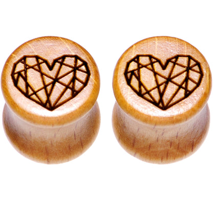 Organic Beechwood Geometric Heart Saddle Plug Set 0G to 25mm