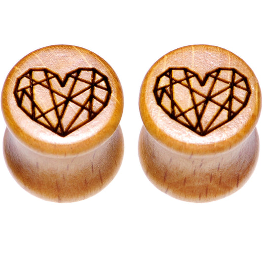 Organic Beechwood Geometric Heart Saddle Plug Set 0G to 25mm