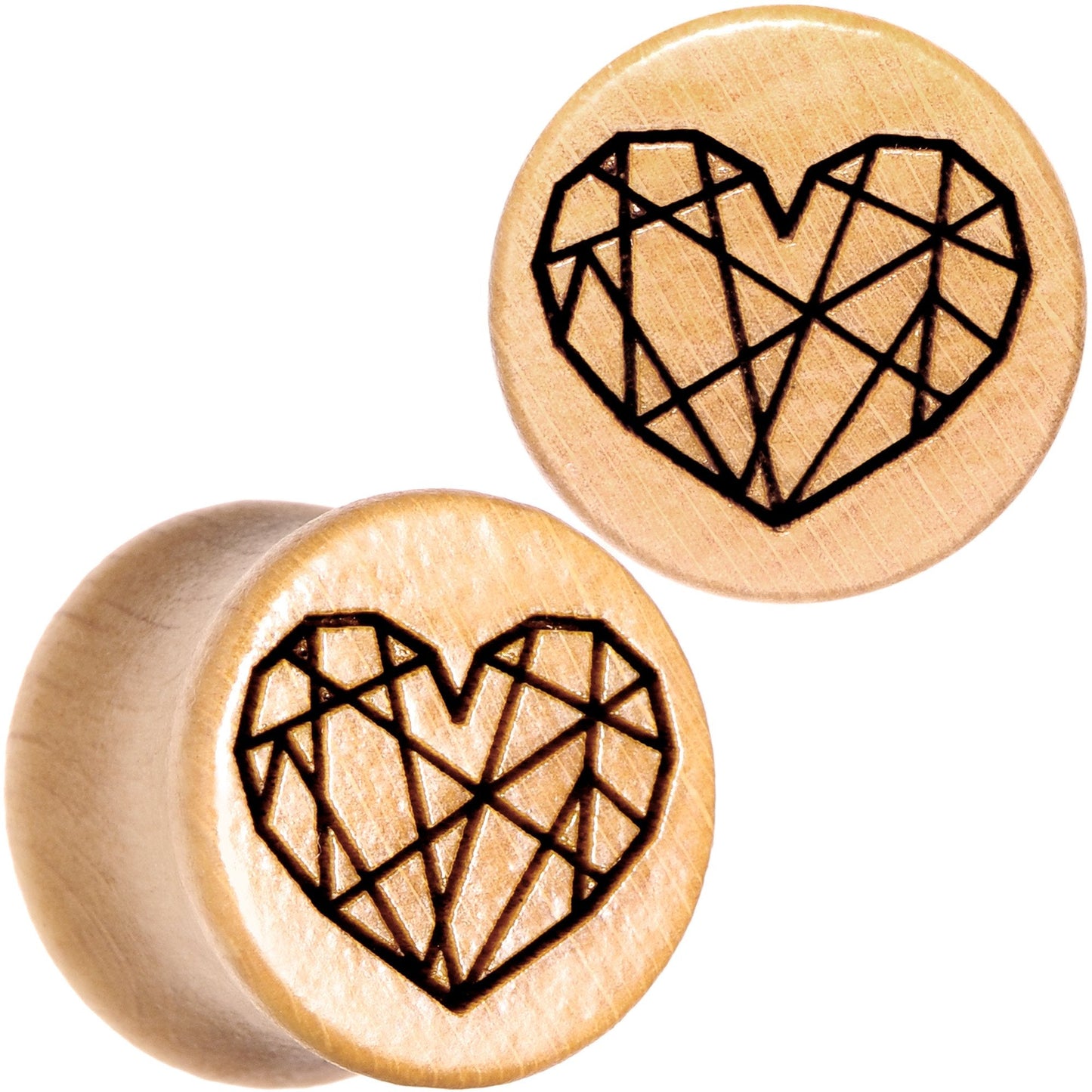 Organic Beechwood Geometric Heart Saddle Plug Set 0G to 25mm