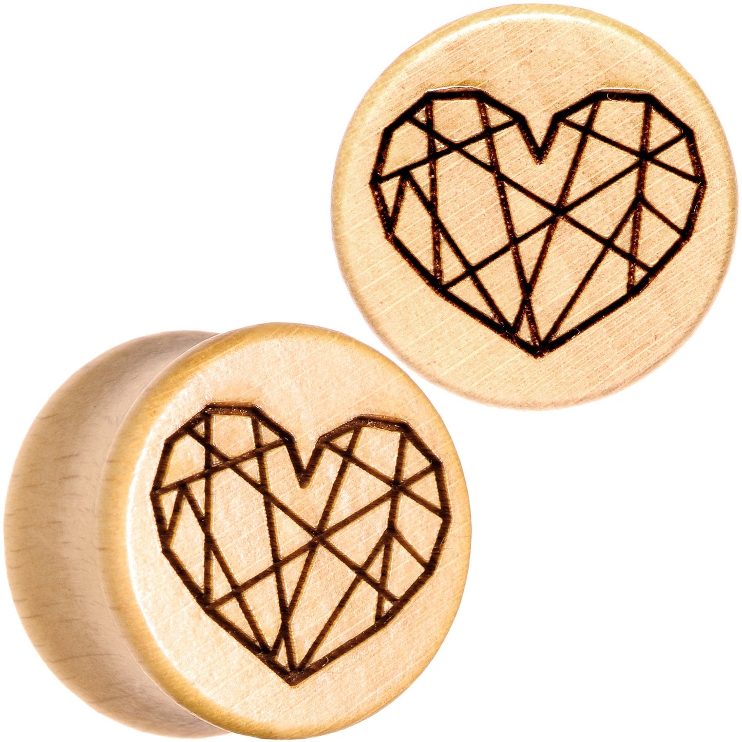 Organic Beechwood Geometric Heart Saddle Plug Set 0G to 25mm
