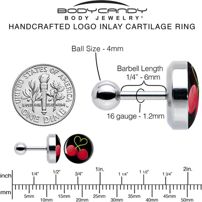 16G 1/4 Cherry Heart Cartilage Tragus Earring by Onyx O