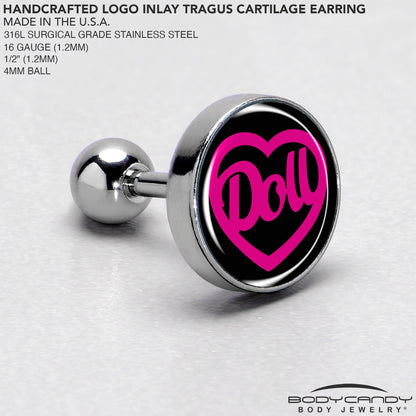 16G 1/4 Hollow Heart Doll Word Tragus Cartilage Earring by Onyx O