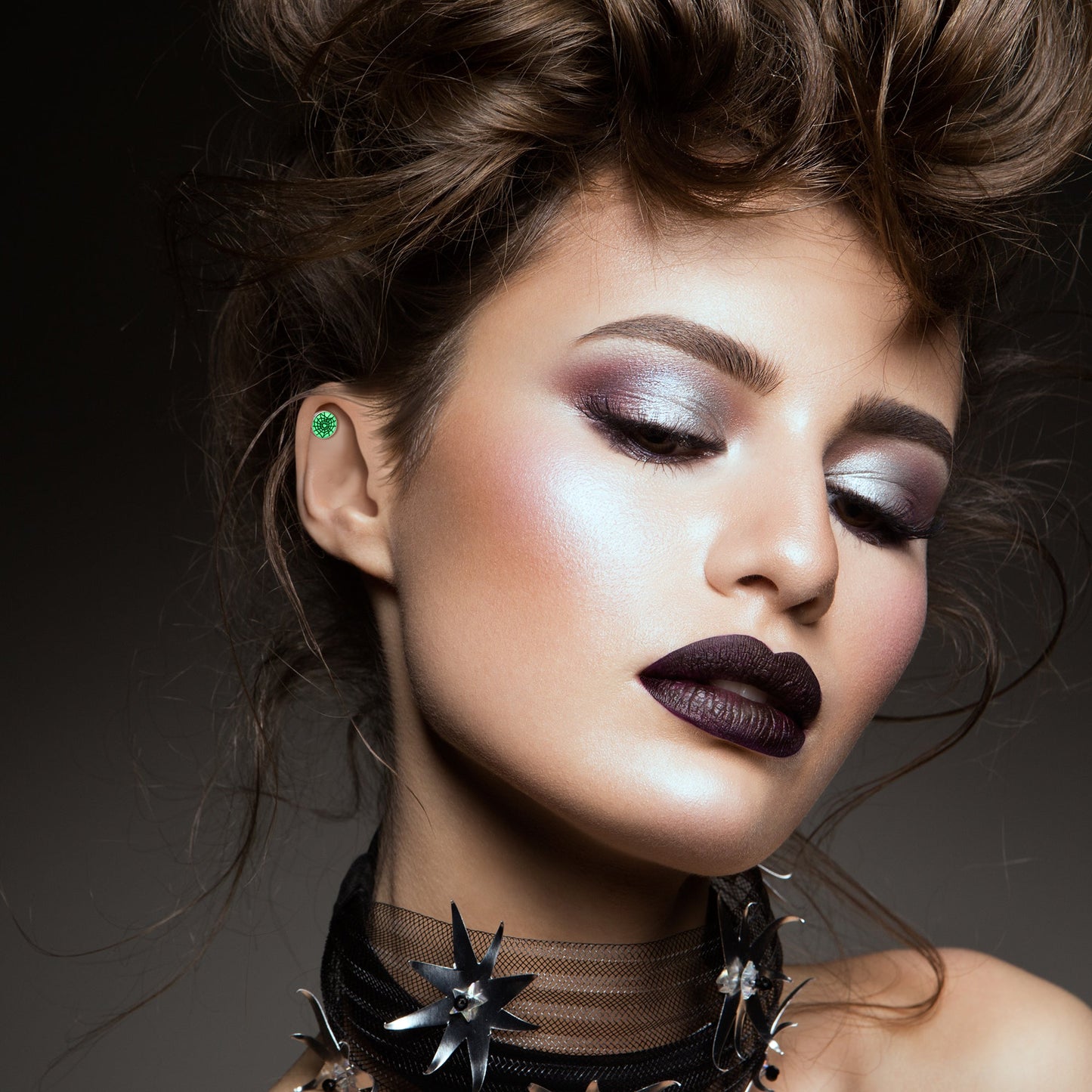 16G 1/4 Glow in the Dark Heart Spider Web Cartilage Tragus Earring