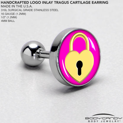 16G 1/4 Heart Lock Cartilage Tragus Earring by Onyx O