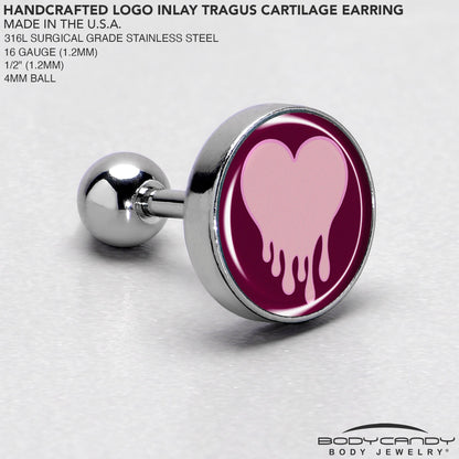 16G 1/4 Pinkish Melting Heart Tragus Cartilage Earring by Onyx O