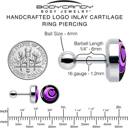 16G 1/4 Crescent Moon Heart Tragus Cartilage Earring by Onyx O