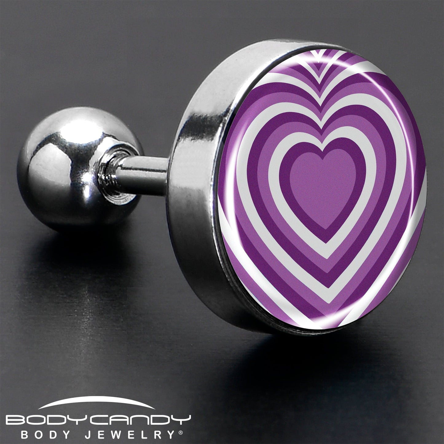 16G 1/4 Purple Retro Heart Tragus Cartilage Earring by Onyx O