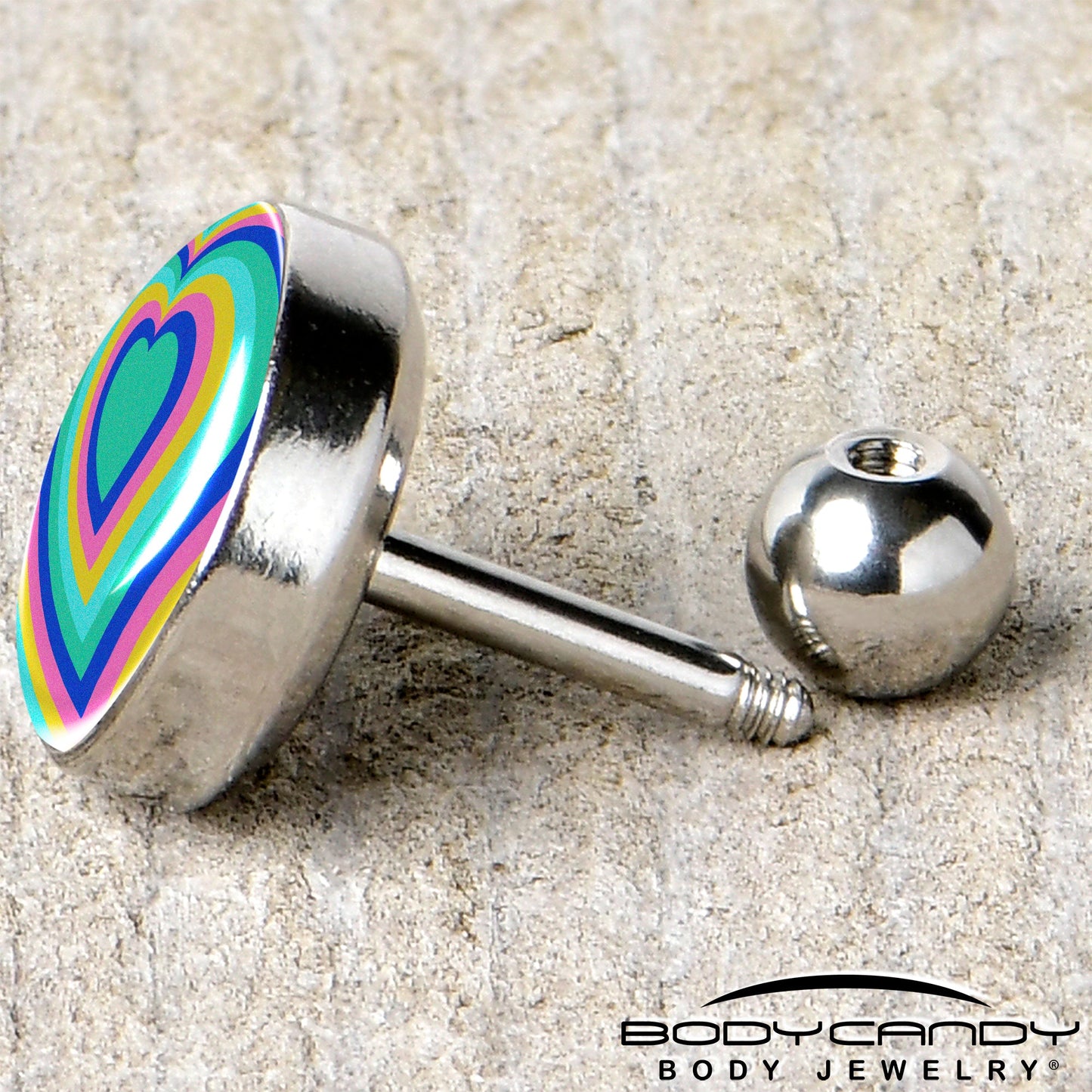 16G 1/4 Rainbow Retro Heart Tragus Cartilage Earring by Onyx O
