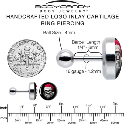 16G 1/4 Holiday Skeleton Santa Claus Tragus Cartilage Earring by Onyx O