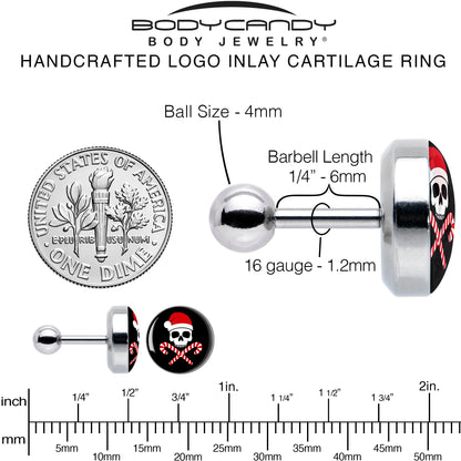 16G 1/4 Santa Pirate Candy Cane Tragus Cartilage Earring by Onyx O