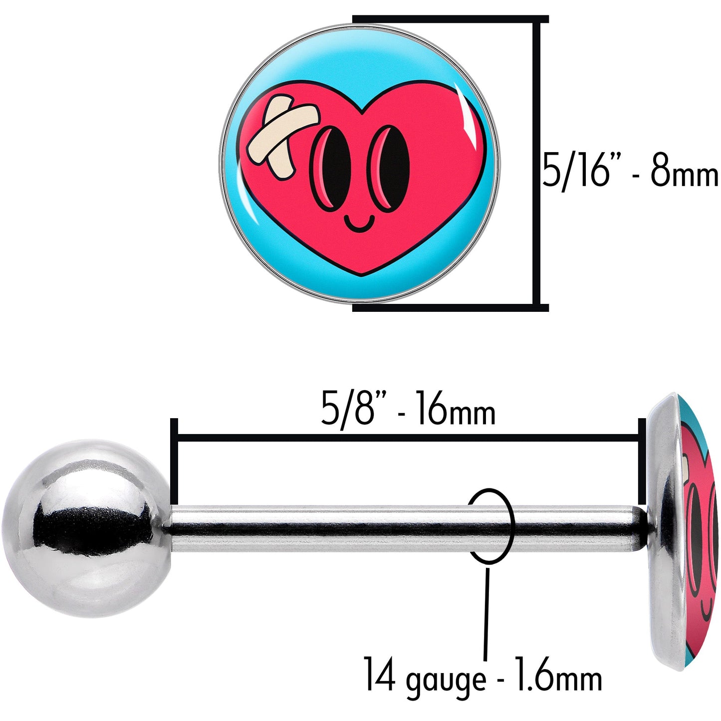 Heartbreak Bandaged Heart Barbell Tongue Ring by Onyx O