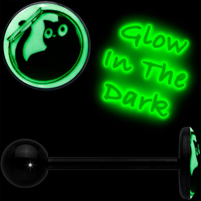 Glow in the Dark Black Anodized Fishbowl Kitty Cat Barbell Tongue Ring by Onyx O