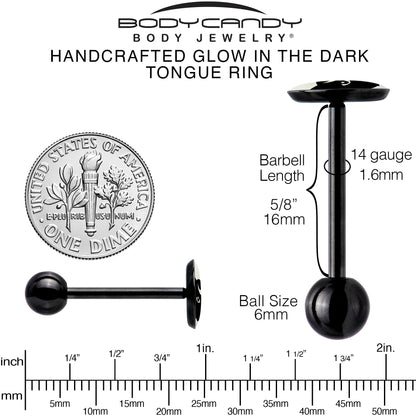 Glow in the Dark Black Anodized Mystic Kitty Cat Barbell Tongue Ring by Onyx O