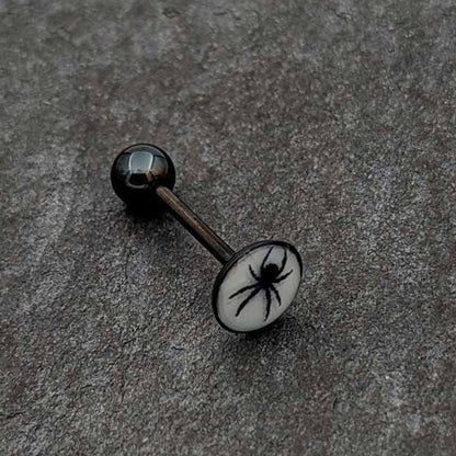 Glow in the Dark Black Anodized Black Widow Spider Barbell Tongue Ring by Onyx O