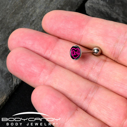 Hollow Heart Doll Word Barbell Tongue Ring by Onyx O